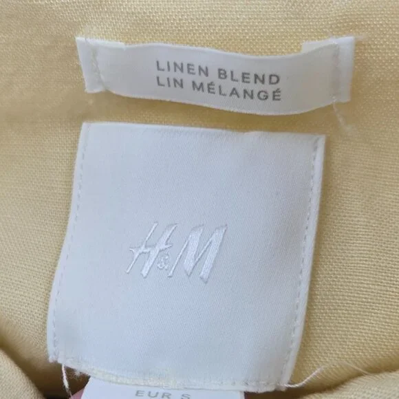 H&M Butter Yellow Linen Blend Long-Sleeve Button Down Shirt Small - Picture 5 of 8